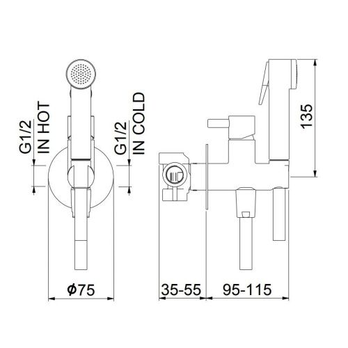 Гигиенический душ со смесителем Webert Elio EL870303560PVC черный - фото 3