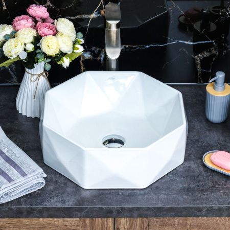 Раковина из сантехнического фарфора Melana 78347-805 40х40 накладная цвет белый без отверстий под смеситель