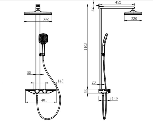 Душевая стойка Fmark FS45Q-03 настенная цвет графит - фото 3