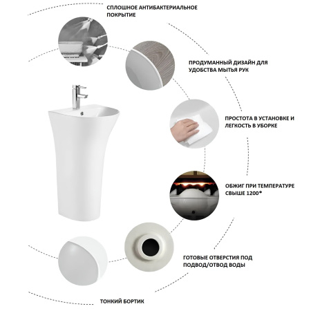 Раковина из сантехнического фарфора Cerutti SPA CT7283 45х44 напольная цвет белый 1 отверстие под смеситель