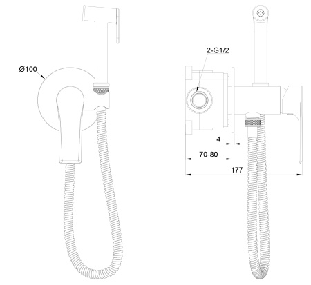 Смеситель для ванны и душа Wonzon & Woghand BRILLIANT WW-88829079-BGM встраиваемый в стену графит