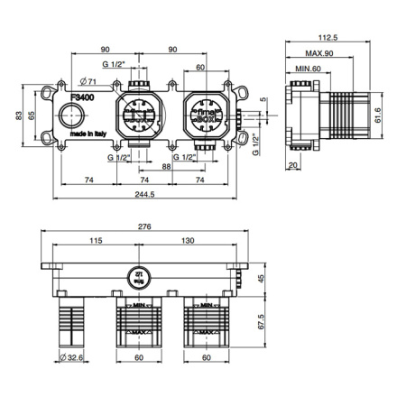 Встраваемая часть смесителя для душа на 2 источника Fima Carlo Frattini F3400