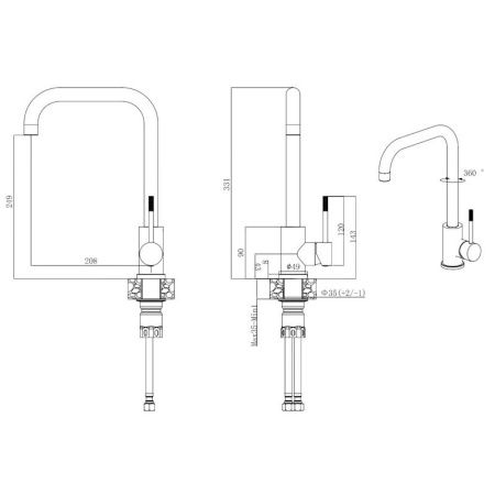 Смеситель для кухни Voda Kitchen K57 на мойку сатин
