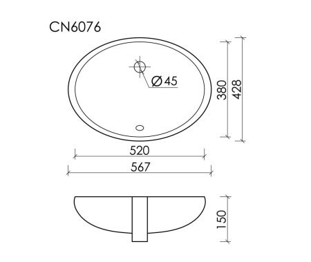 Раковина из сантехнического фарфора Ceramica Nova ELEMENT CN6076 50х40 встраиваемая цвет белый без отверстий под смеситель