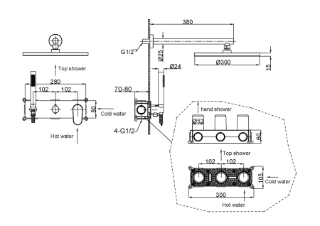 Душевая система Boheme Spectre 454-MG встраиваемая в стену цвет золото