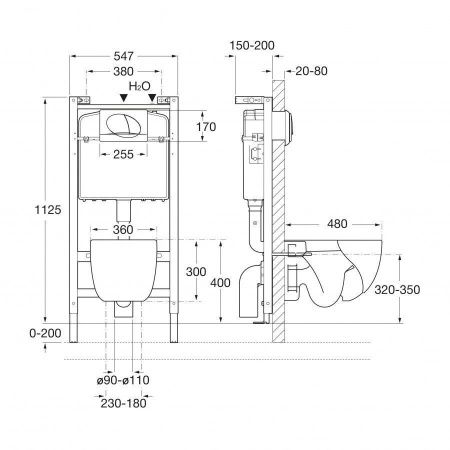 Комплект унитаз с инталляцией и клавишей смыва Roca Meridian 7893104110