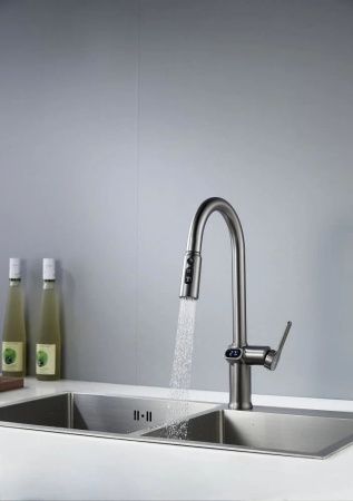 Смеситель для кухни Knotlor KN-100/GM на мойку вороненая сталь