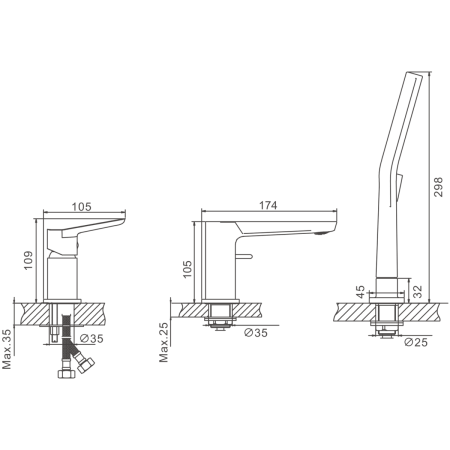 Смеситель BELZ B66715-5 на борт ванны золото