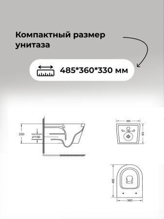 Инсталляция + кнопка смыва + унитаз Grossman Cosmo 97.4477BMSQ.02.210