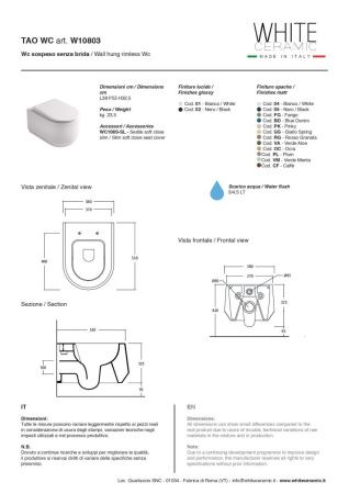Унитаз подвесной White Ceramic Tao W1080301 белый с сиденьем микролифт безободковый