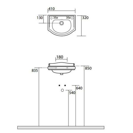 Раковина из сантехнического фарфора Kerasan Retro 103301*0 40х30 подвесная цвет белый без отверстий под смеситель