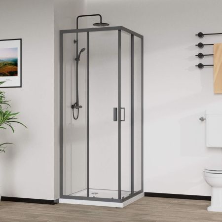Душевой уголок Vincea City VSS-5CT8010CLGM 100х80 стекло прозрачное профиль вороненая сталь без поддона