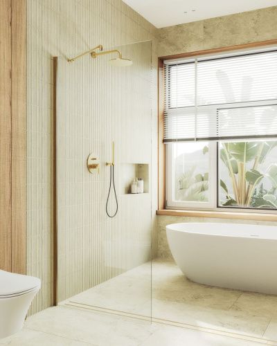 Душевая перегородка Maybah Glass MGD-683-3ш 120х195 стекло прозрачное профиль золото