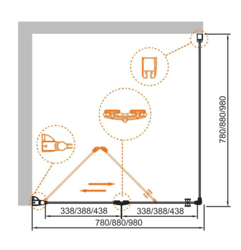 Душевой уголок Cezares ELENA ELENA-W-ASH-1-90/80-C-Cr 90х80 стекло прозрачное профиль хром глянцевый без поддона - фото 3