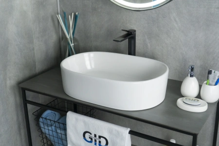 Раковина керамическая Gid Lago 51111 60х40 накладная цвет белый 1 отверстие под смеситель