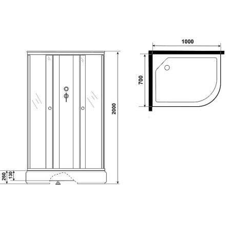 Душевая кабина Niagara Promo P100/70/26L/MT/BK 100х70 асимметричная без крыши ориентация левая