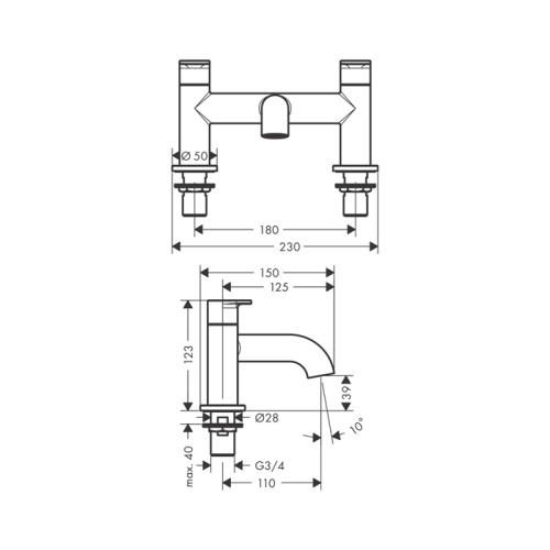 Смеситель Hansgrohe Vernis Blend 71442670 на борт ванны черный - фото 2