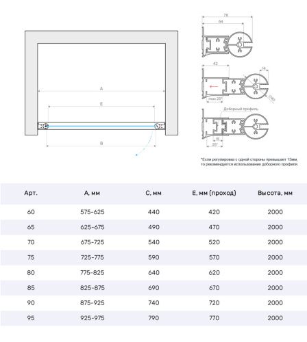 Душевая дверь Vegas-Glass EP NOVO EP NOVO h2000 60 02М 05 60х200 стекло тонированное профиль черный - фото 4