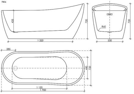 Ванна акриловая Sancos Perla FB06 170х70 отдельностоящая овальная с каркасом