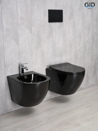 Унитаз подвесной Gid Convexo 62204Y черный глянцевый с сиденьем микролифт безободковый смыв торнадо