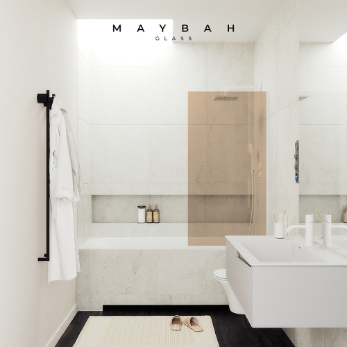 Душевая шторка на ванну Maybah Glass MGV-69-1у 70х140 стекло тонированное профиль белый - фото 3