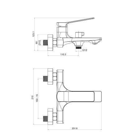 Смеситель для ванны Tokito YOKOHAMA TOK-YOK-1014 настенный хром