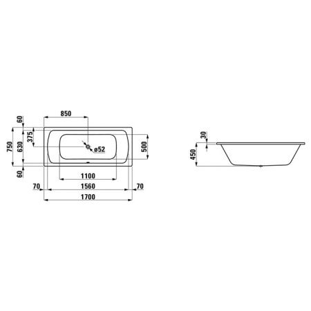 Ванна стальная Laufen Pro 2.2695.3.600.040.1 170х75 встраиваемая прямоугольная без ножек