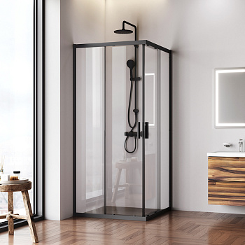 Душевой уголок Am.Pm Gem W90G-403-9090BT 90х90 стекло прозрачное профиль черный матовый без поддона