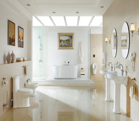 Раковина из санфаянса CeramaLux 2061 75х57 напольная цвет белый 1 отверстие под смеситель