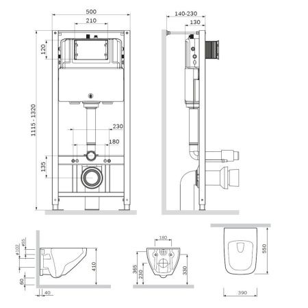 Комплект унитаз с инсталляцией с клавишей смыва с гигиеническим душем и аксессуарами для ванной комнаты Am.Pm Inspire V2.0 CK50GD
