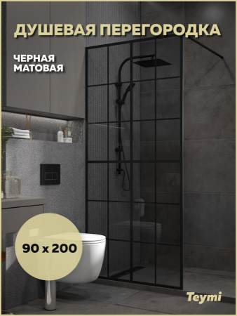 Душевая перегородка Teymi Helmi T00311 90х200 стекло тонированное профиль черный