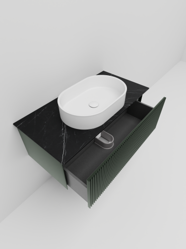 Тумба со столешницей La Fenice TERRA NFNC-01-TER-G-100-3-GB 102х37х47 подвесная цвет серый/зелёный - фото 3