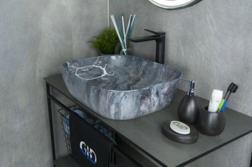 Раковина керамическая Gid Geométrico 54401 50х40 накладная цвет многоцветный без отверстий под смеситель - фото 4