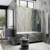 Душевая шторка на ванну Maybah Glass MGV-610-1 50х140 стекло тонированное профиль белый ориентация универсальная