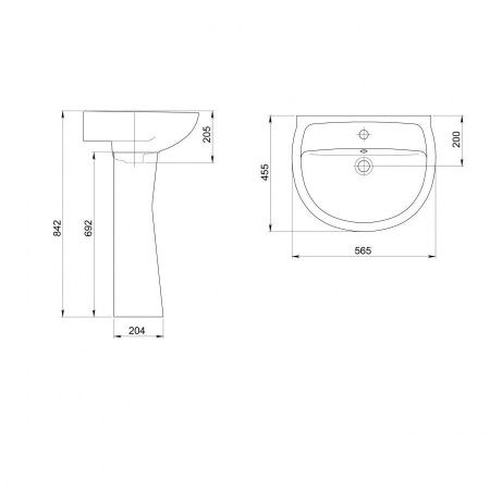 Раковина из сантехнического фарфора Santeri Версия 131115S0011B0 60х50 подвесная цвет белый 1 отверстие под смеситель
