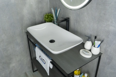 Раковина керамическая Gid Geométrico 51124 70х40 накладная цвет белый без отверстий под смеситель