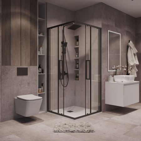 Душевой уголок Grossman Cosmo 300.K33.02.9090.21.00 90х90 стекло прозрачное профиль черный без поддона