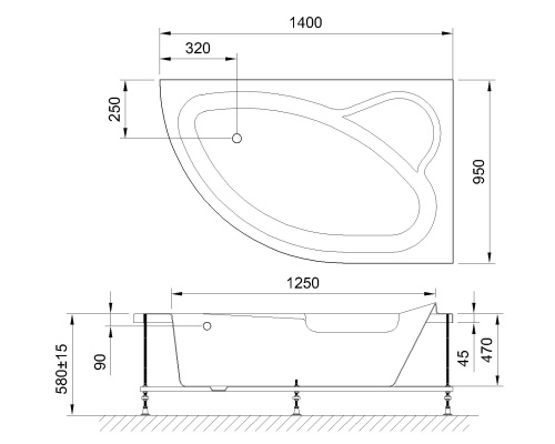 Ванна гидромассажная Royal Bath ALPINE RB819103ST-R 140х95 пристенная угловая асимметричная - фото 2