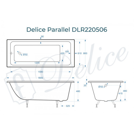 Ванна чугунная Delice Parallel DLR220506 180х80 пристенная прямоугольная без ножек Ванна чугунная Delice Parallel DLR220506 180х80 пристенная прямоугольная без ножек