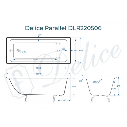 Ванна чугунная Delice Parallel 180x80 пристенная прямоугольная - фото 2