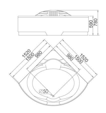 Ванна акриловая гидромассажная Gemy G9082 K 152х152 угловая четверть круга с каркасом