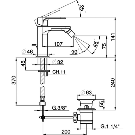 Смеситель Cisal LineaViva LV00055021 на биде хром