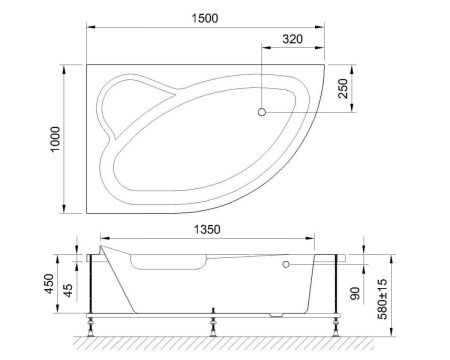 Ванна акриловая гидромассажная Royal Bath ALPINE RB819100DL-L 150х100 пристенная асимметричная с каркасом