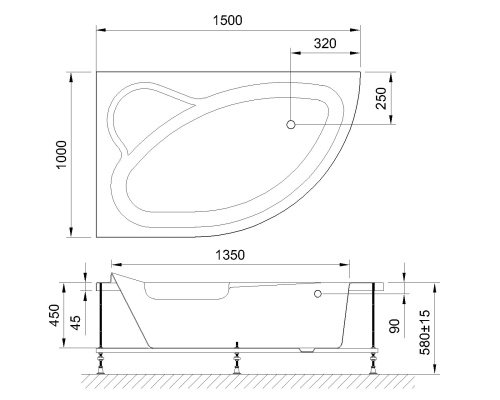 Ванна гидромассажная Royal Bath ALPINE RB819100DL-L 150х100 пристенная угловая асимметричная - фото 2