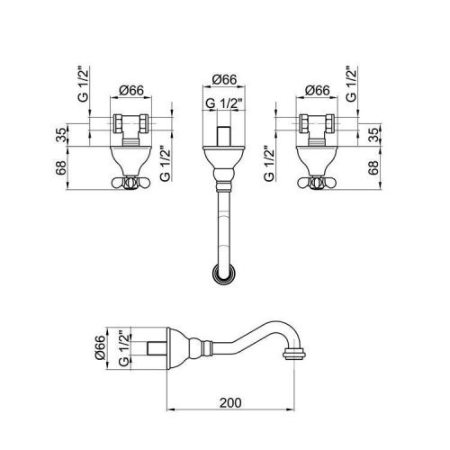 Смеситель для раковины Webert Ottocento OT750404010 настенный золото - фото 3