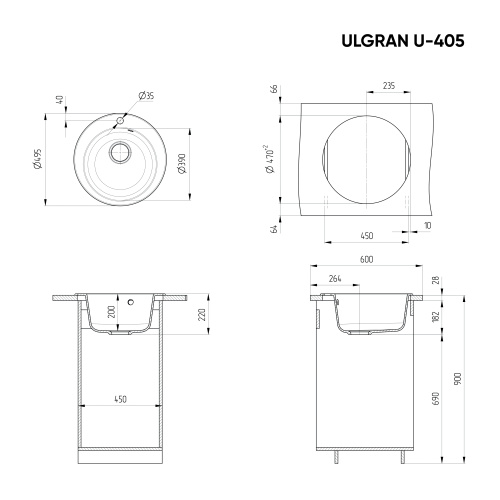Кухонная мойка Ulgran Classic U-405-343 49,5х49,5 цвет антрацит - фото 2