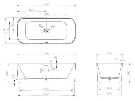Ванна акриловая Abber AB9363-1.7 170х75 отдельностоящая прямоугольная с каркасом