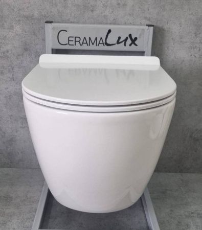 Унитаз подвесной CeramaLux 2196-2 белый с сиденьем микролифт каскадный смыв