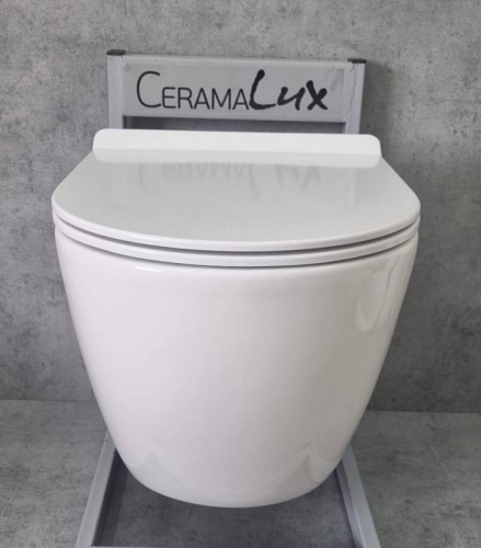 Унитаз подвесной CeramaLux 2196-2 белый с сиденьем микролифт каскадный смыв - фото 4
