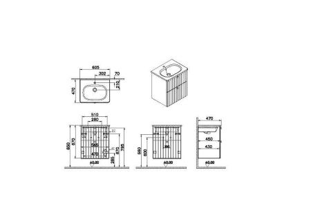 Тумба с раковиной Vitra Root Groove 69417 60х50 подвесная цвет серый